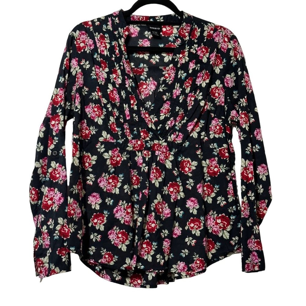 torrid Black Floral V-Neck Peplum Blouse